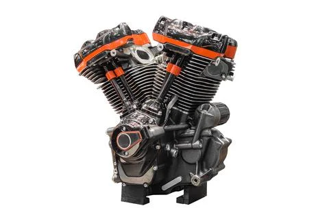 V twin motorcycle engine block, Chopper motorcycle engine isolated on white.. Stock Photos