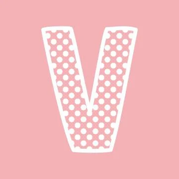 V vector alphabet letter with white polka dots on pink background Stock Illustration