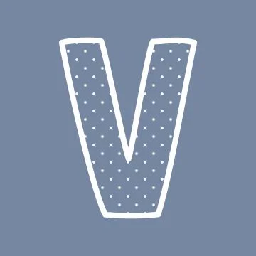 V vector alphabet letter with white polka dots on blue background Stock Illustration