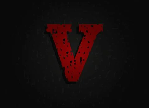 V vector red letter made of grunge texture. Insane Fear brutal font. Wicked n 스톡 일러스트