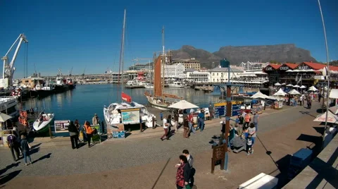 V&amp;A Waterfront in Cape Town with Table Mountain in the background Stock Footage 64637388