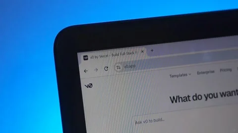 V0 App Building Ai Website On Laptop Screen: New York, USA. 14 Sep 2026 Video stock 345564267