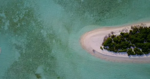 V04264 Aerial flying drone view of Maldives white sandy beach on sunny tropical Stock Footage