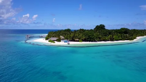 V04415 Aerial flying drone view of Maldives white sandy beach on sunny tropical Stock Footage