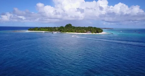 V04429 Aerial flying drone view of Maldives white sandy beach on sunny tropical Stock Footage