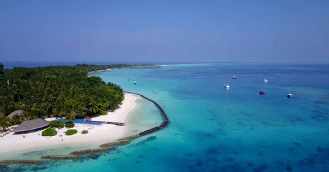 V04483 Aerial flying drone view of Maldives white sandy beach on sunny tropical Stock Footage
