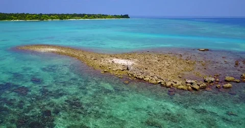 V04611 Aerial flying drone view of Maldives white sandy beach on sunny tropical Stock Footage