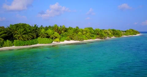 V04687 Aerial flying drone view of Maldives white sandy beach on sunny tropical Stock Footage