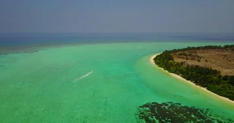 V04792 Aerial flying drone view of Maldives white sandy beach on sunny tropical Stock Footage