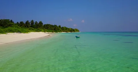 V04851 Aerial flying drone view of Maldives white sandy beach on sunny tropical Stock Footage