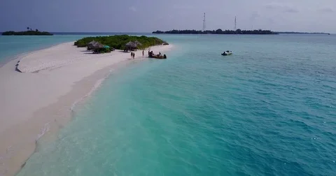 V05778 Aerial flying drone view of Maldives white sandy beach on sunny tropical Stock Footage