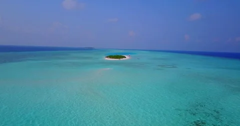 V05984 Aerial flying drone view of Maldives white sandy beach on sunny tropical Stock Footage