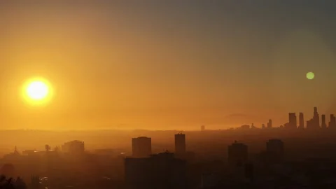 V1-0013  The red sun. The general plan of the city in the morning is the pla Stock Footage 170528302