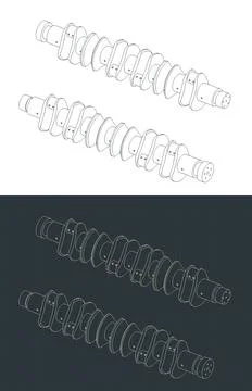 V12 engine crankshaft isometric drawings Stock-Illustration