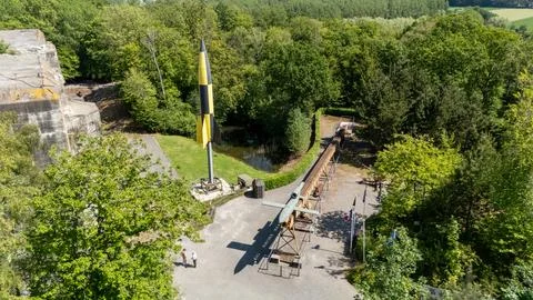 V2 Rocket and Launch Ramp at Eperlecques Stock Photos