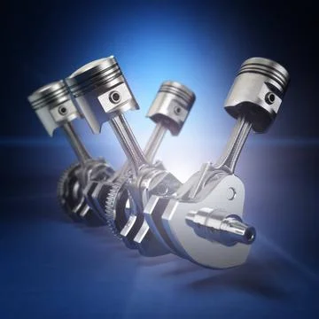 V4 engine pistons and cog on black background. V4 engine pistons and cog o... Stock Photos