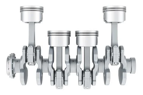 V4 engine pistons on crankshaft, 3D rendering Stock Illustration