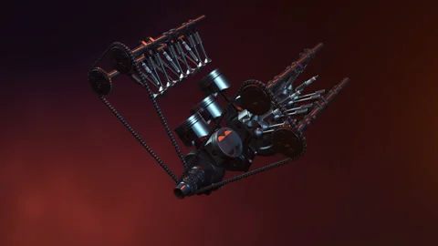 V6 engine inside, animation in motion, pistons, camshaft, chain, valves and Stockbeeldmateriaal 86174235