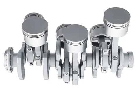V6 engine pistons and cog, side view. 3D rendering V6 engine pistons and c... Stock Photos