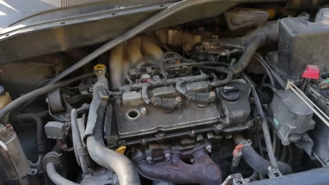 V6 Toyota Siena Engine Under Hood Cinematic Stock Footage 143070118