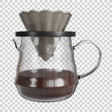 A V60 dripper placed on top of a transparent glass jug Stock Illustration