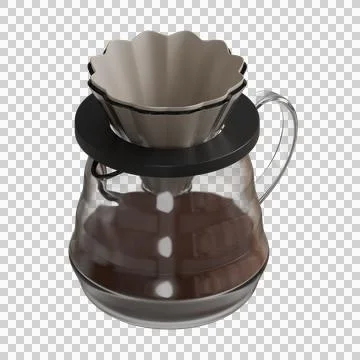 A V60 dripper placed on top of a transparent glass jug Stock Illustration
