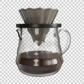 A V60 dripper placed on top of a transparent glass jug Stock Illustration