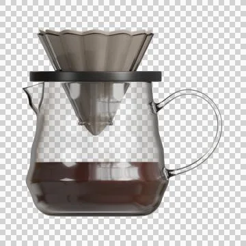 A V60 dripper placed on top of a transparent glass jug Illustration