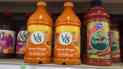 V8 Carrot Ginger Juice Grocery Stock Video Pond5