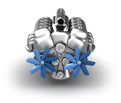 V8 engine over white. My own design. Front view Illustrazione stock