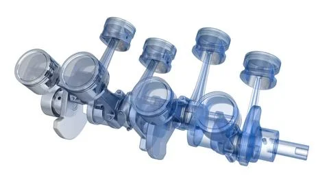 V8 engine pistons on a crankshaft, half x-ray version V8 engine pistons on... Stock Photos