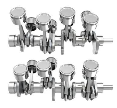 V8 engine pistons on a crankshaft, two positions Stock Illustration