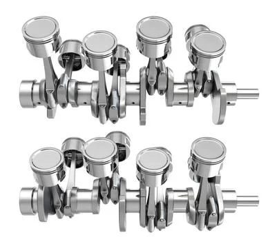 V8 engine pistons on a crankshaft, two positions V8 engine pistons on a cr... Stock Photos