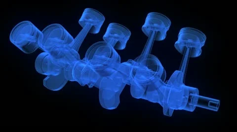 V8 engine pistons on a crankshaft, x-ray vision Stock Footage 11491629