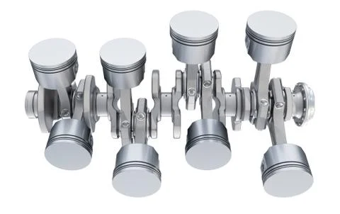 V8 engine pistons, top view. 3D rendering Stock Illustration