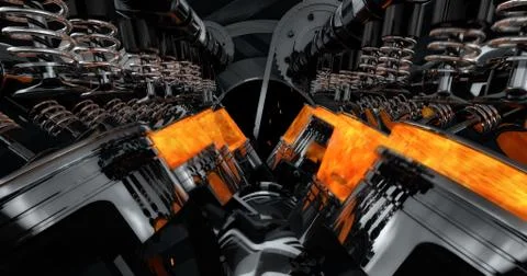 V8 Engine Rendering With Explosions And Sparks. Stock Illustration