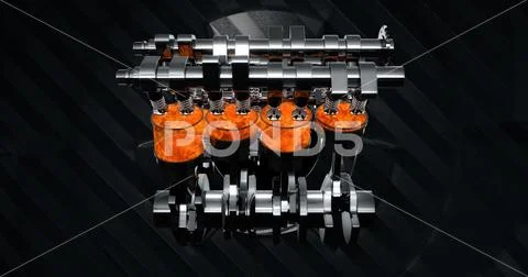 V8 Engine Rendering With Explosions And Sparks. Rotating Machines On ...