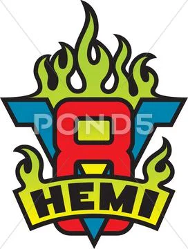 V8 Hemi engine emblem with flames Illustration #57731640