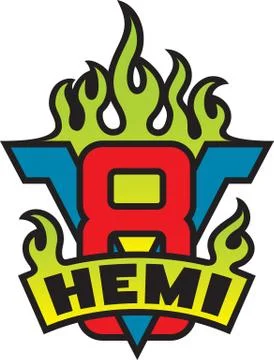 V8 Hemi engine emblem with flames Stock Illustration