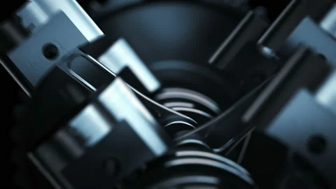 V8 motor with working pistons and crankshafts inside camera fly through Stock Footage