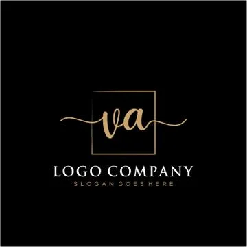 VA Initial handwriting logo with rectangle template vector イラスト素材