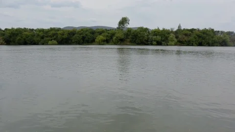 Vaal River Pan Left over water with reflection of trees Stock Footage 98516425