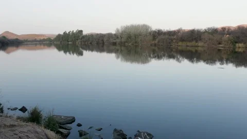 Vaal River Winter Pan Along mirror water reflection Stock Footage 113974842