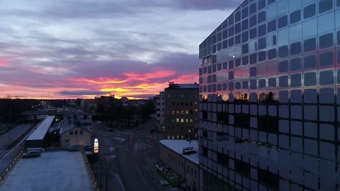 Vaasa sunrise aerial Stock Footage