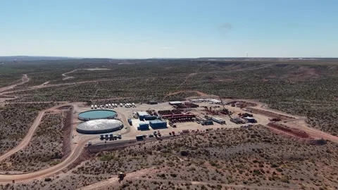 Vaca Muerta, Argentina, October 18, 2025: Aerial view of unconventional oil.. Stock Footage 320087805