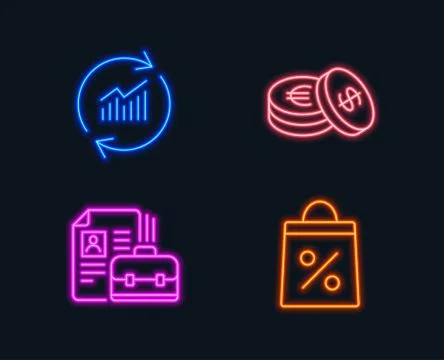 Vacancy, Update data and Savings icons. Shopping bag sign. Hiring job, Sales Illustrazione stock