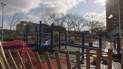 Vacant and closed down nyc playground in the midst of covid 19 shutdown Stock Footage 251192258
