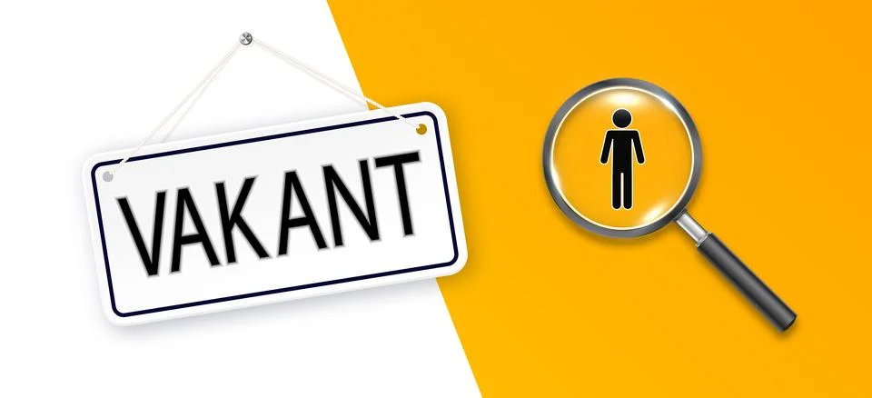 Vacant banner on copy space empty white background. Concept of career Stock Illustration