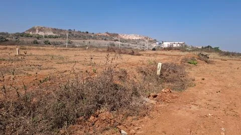 Vacant Plot Layout with Rocky Hills in South India Countryside Stock Photos