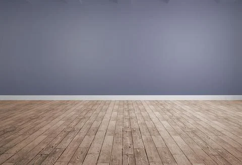 Vacant room is displaying flat vector design with light wood floor and blue-gray Stock Photos